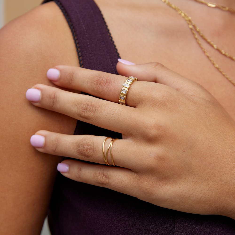 Gigi Square Cut Crystal Slender Band Ring