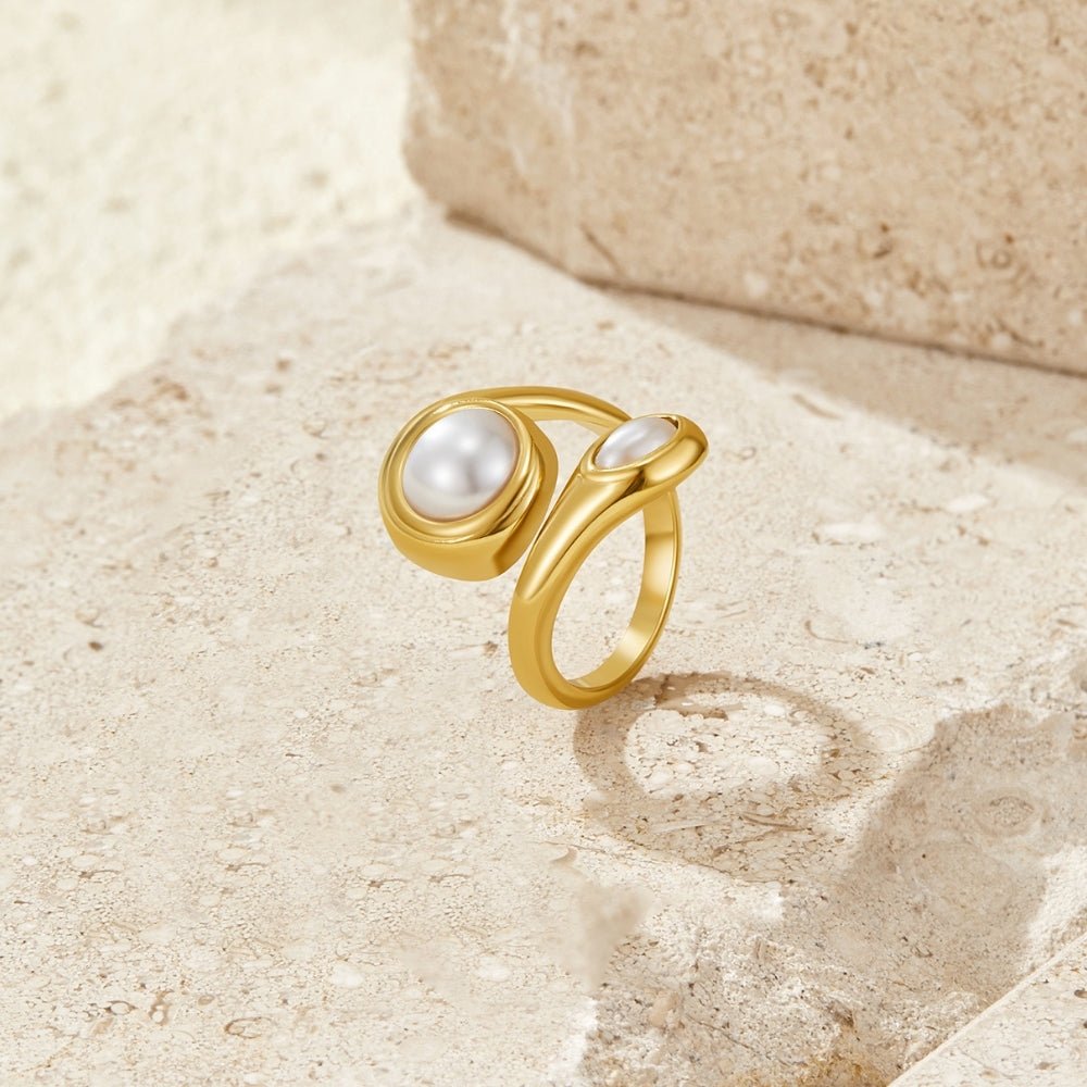 Amara Pearl Topped Gold-Tone Open Wrap Ring