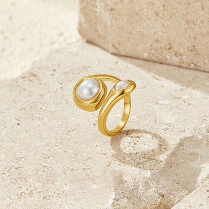 Amara Pearl Topped Gold-Tone Open Wrap Ring