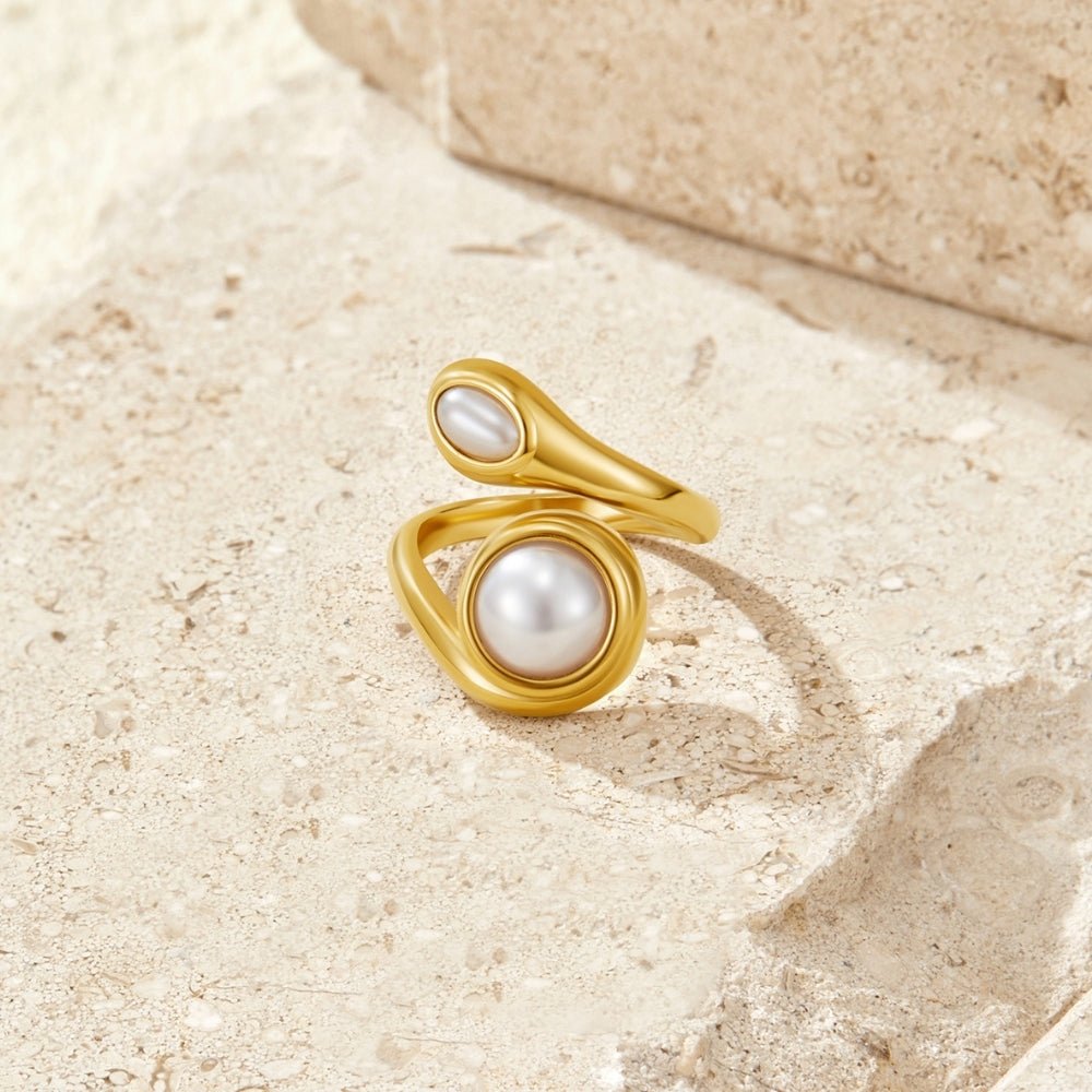 Amara Pearl Topped Gold-Tone Open Wrap Ring
