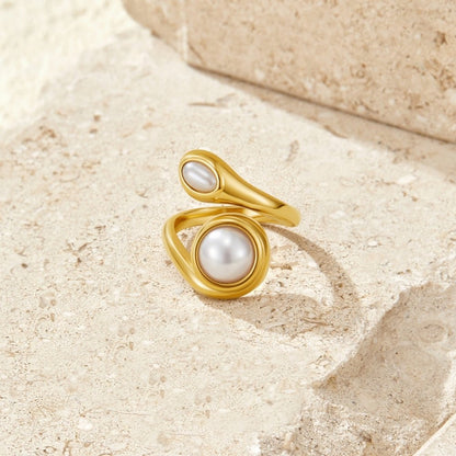 Amara Pearl Topped Gold-Tone Open Wrap Ring