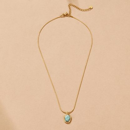Cool Aquamarine Blue Drop Gold-Tone Necklace