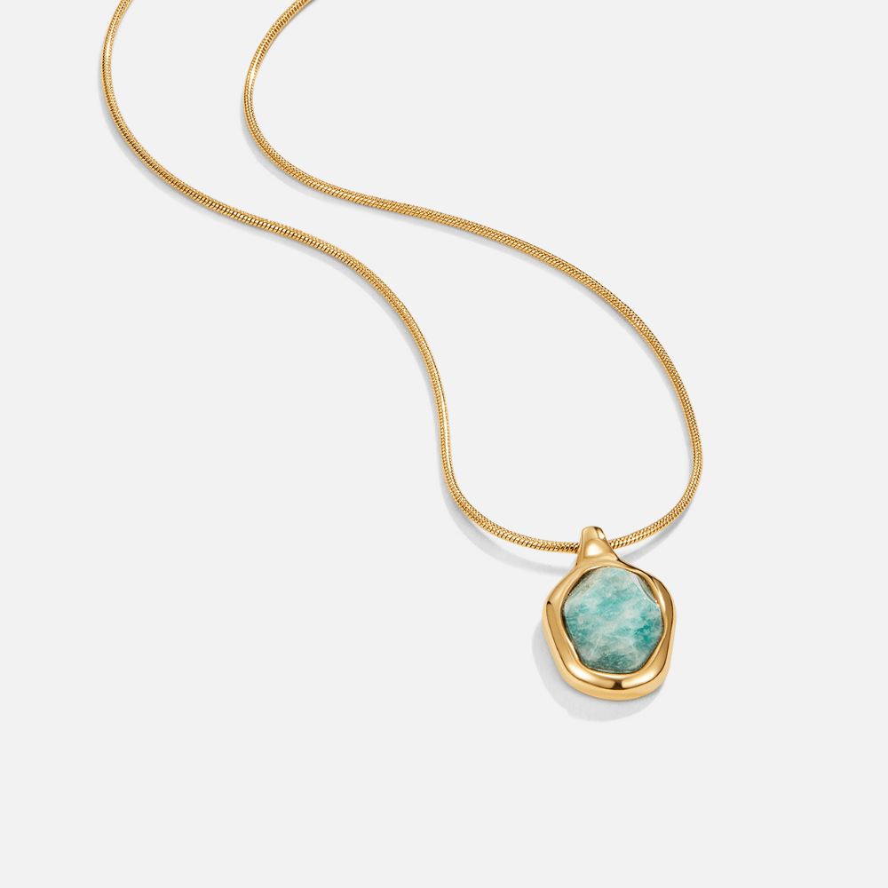Cool Aquamarine Blue Drop Gold-Tone Necklace
