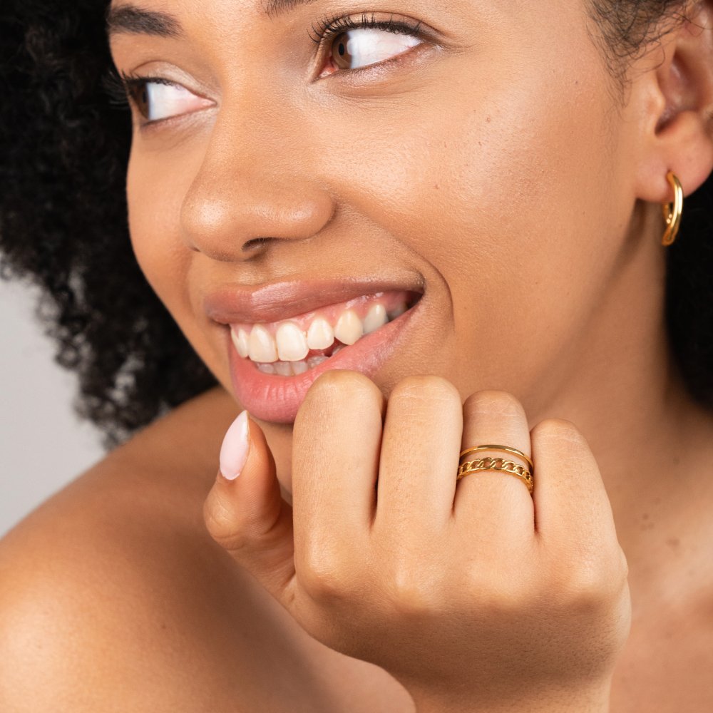 Fine Chain Line Gold-Tone Layered Band Ring