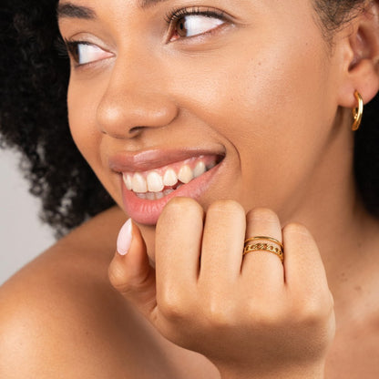 Fine Chain Line Gold-Tone Layered Band Ring