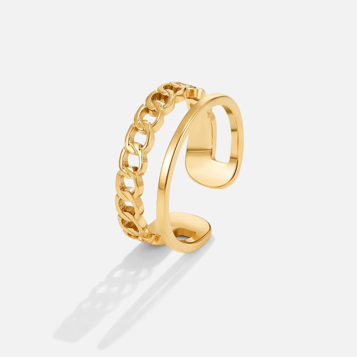 Fine Chain Line Gold-Tone Layered Band Ring