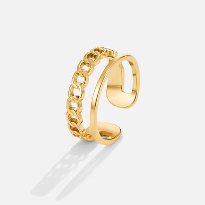 Fine Chain Line Gold-Tone Layered Band Ring