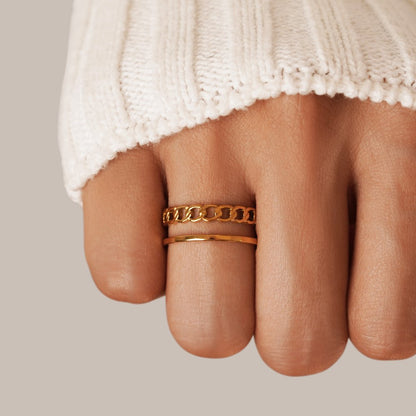 Fine Chain Line Gold-Tone Layered Band Ring