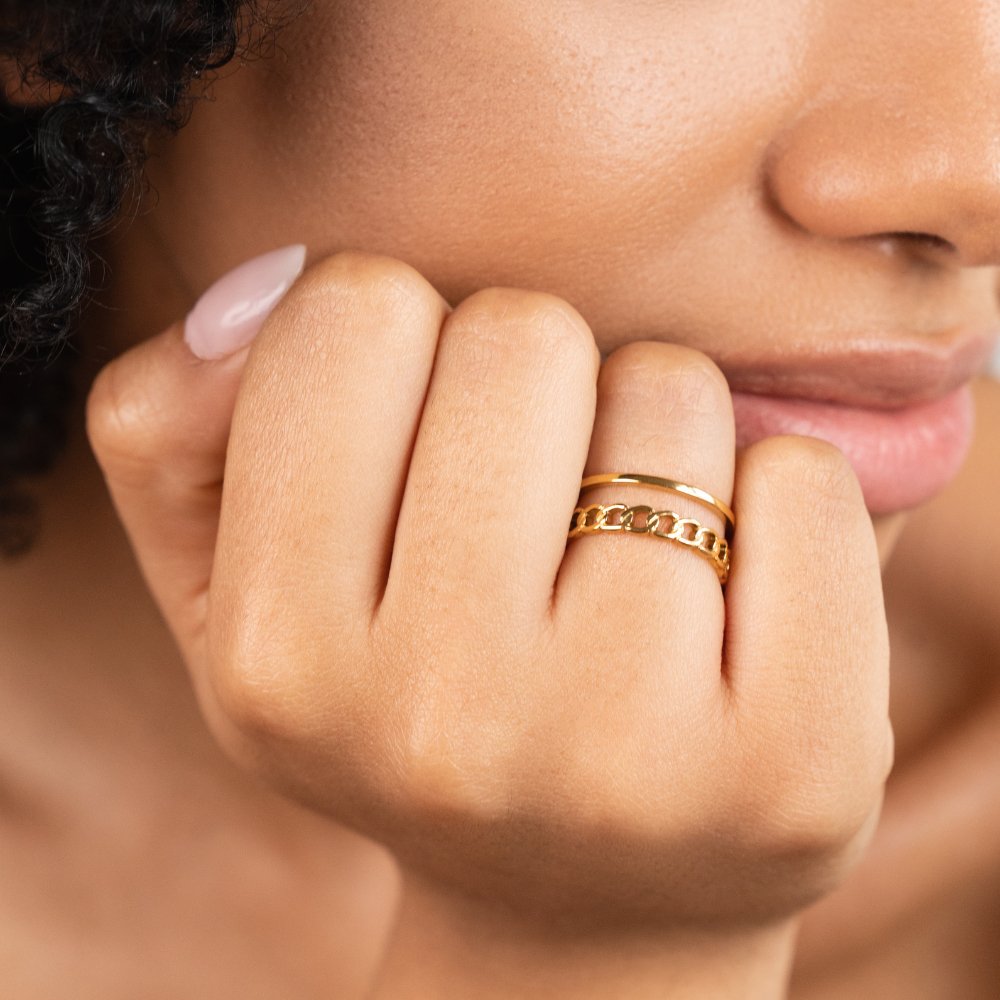 Fine Chain Line Gold-Tone Layered Band Ring