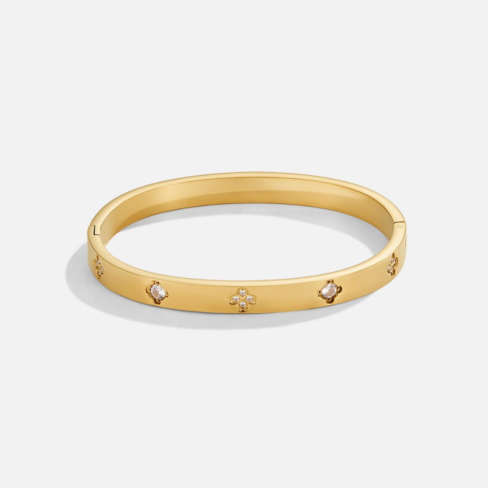 Smooth Gold-Tone Clover Detail Bangle Bracelet