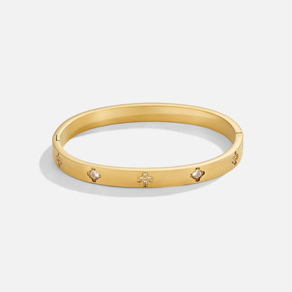 Smooth Gold-Tone Clover Detail Bangle Bracelet