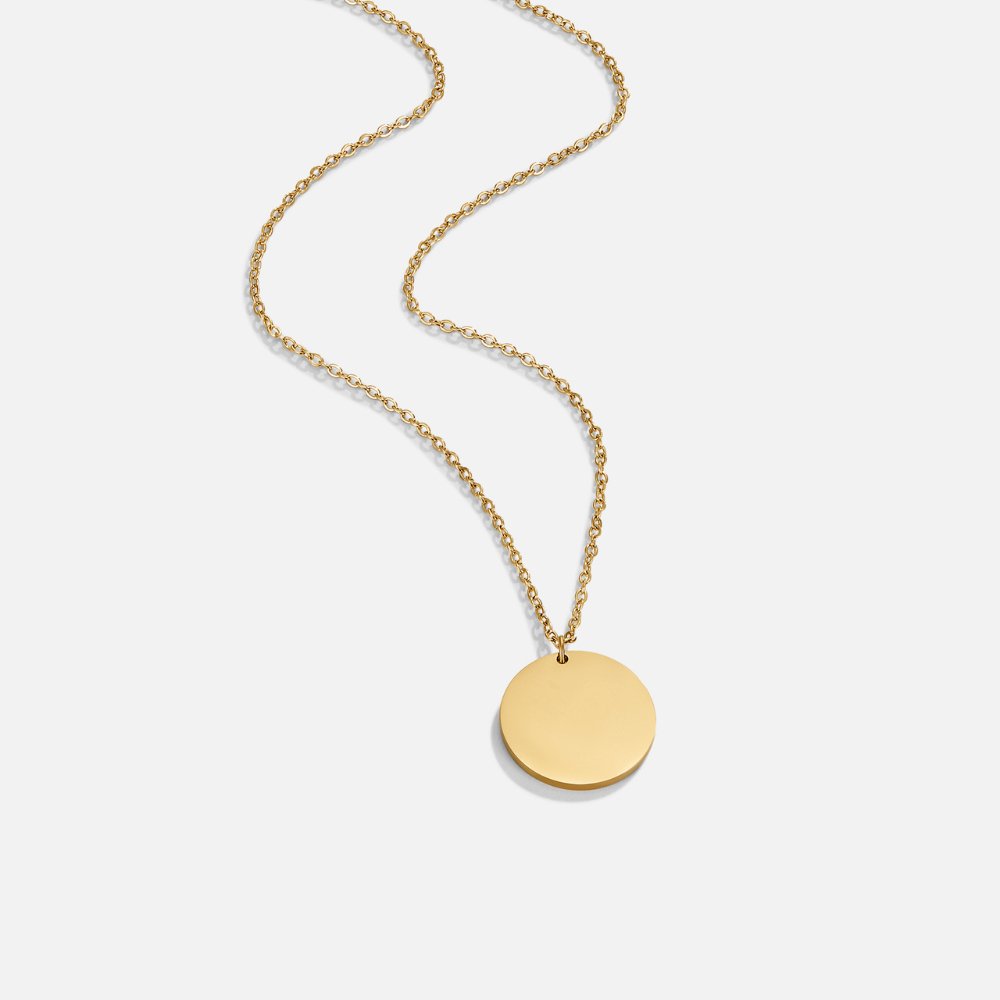 Plain Round Coin Gold-Tone Pendant Necklace