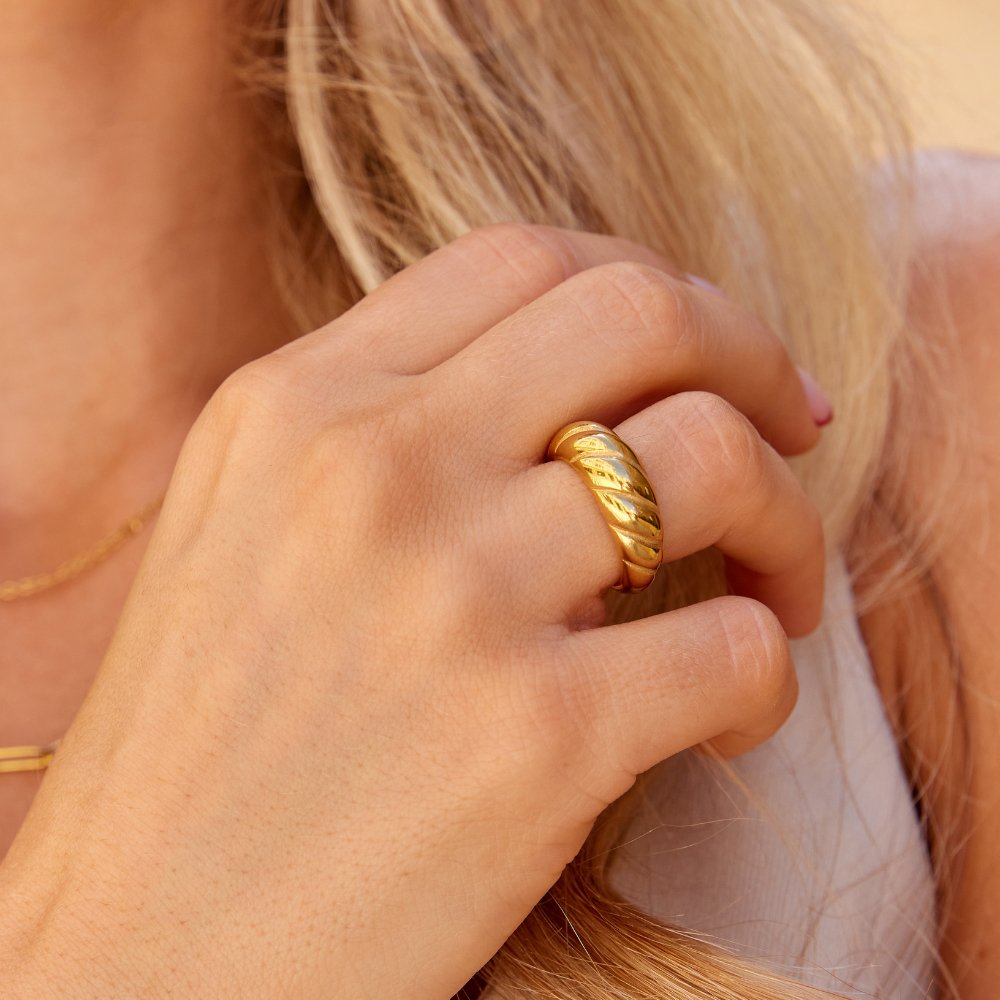 Ridged Dome Gold-Tone Textured Band Ring