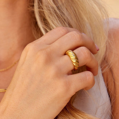 Ridged Dome Gold-Tone Textured Band Ring