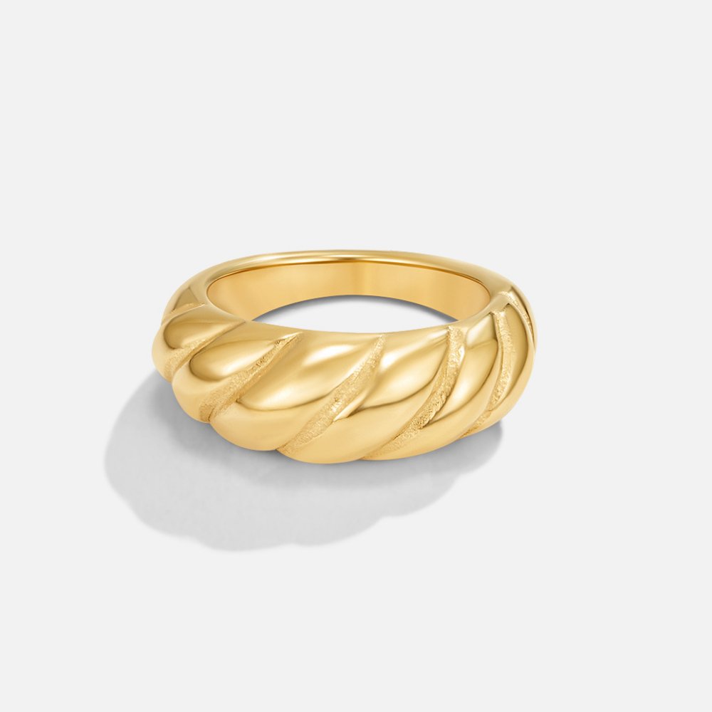Ridged Dome Gold-Tone Textured Band Ring