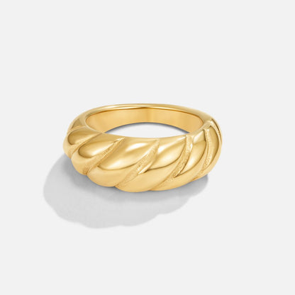 Ridged Dome Gold-Tone Textured Band Ring