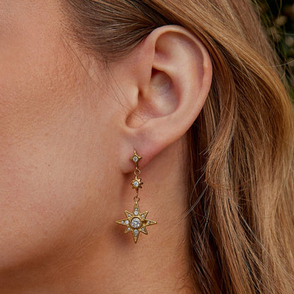 Moon and Star Earrings in Crystal and Gold-Tone