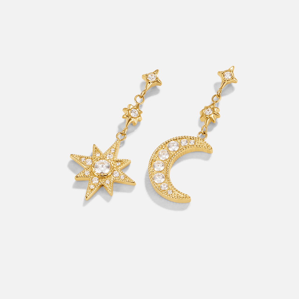 Moon and Star Earrings in Crystal and Gold-Tone