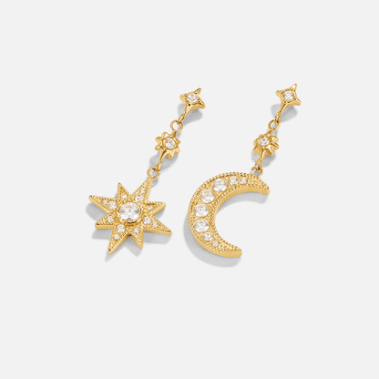 Moon and Star Earrings in Crystal and Gold-Tone