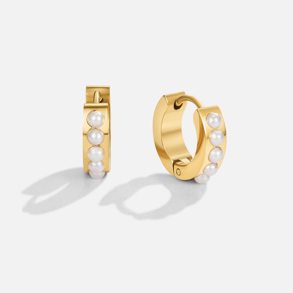 Eula Warm Gold-Tone Pearl Drop Hoop Earrings