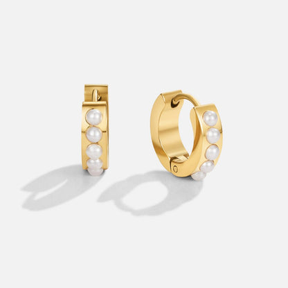 Eula Warm Gold-Tone Pearl Drop Hoop Earrings