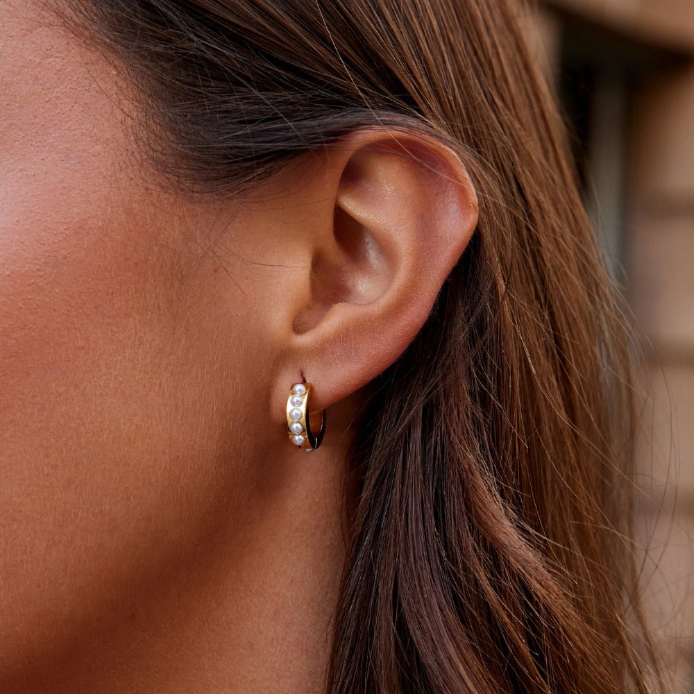Eula Warm Gold-Tone Pearl Drop Hoop Earrings