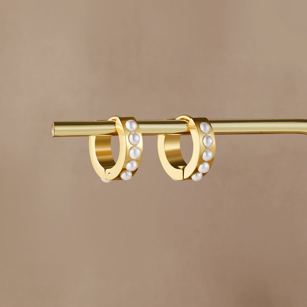 Eula Warm Gold-Tone Pearl Drop Hoop Earrings