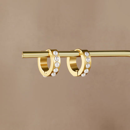 Eula Warm Gold-Tone Pearl Drop Hoop Earrings