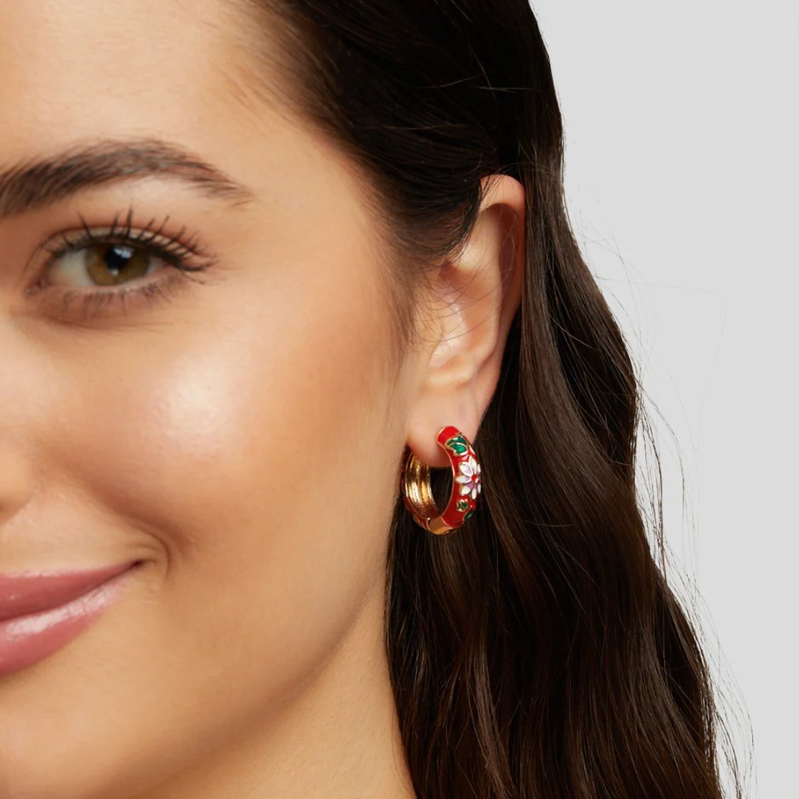 Gold-Tone Hoop Earrings with a Small Flower