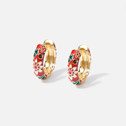 Gold-Tone Hoop Earrings with a Small Flower