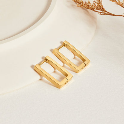 Angular Rectangle Gold-Tone Hoop Earrings