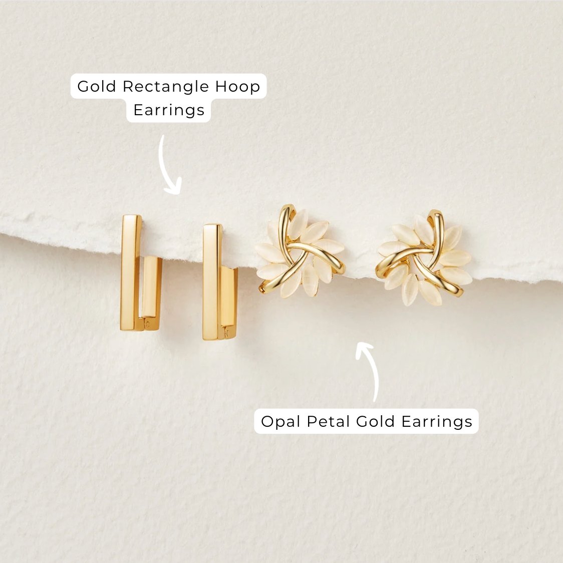 Angular Rectangle Gold-Tone Hoop Earrings