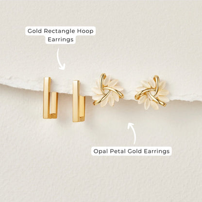 Angular Rectangle Gold-Tone Hoop Earrings