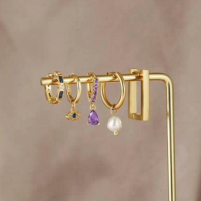 Angular Rectangle Gold-Tone Hoop Earrings