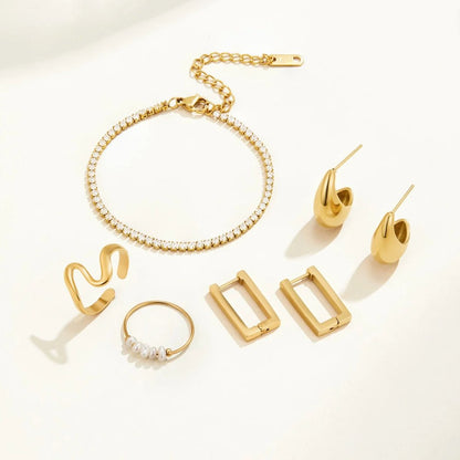 Angular Rectangle Gold-Tone Hoop Earrings