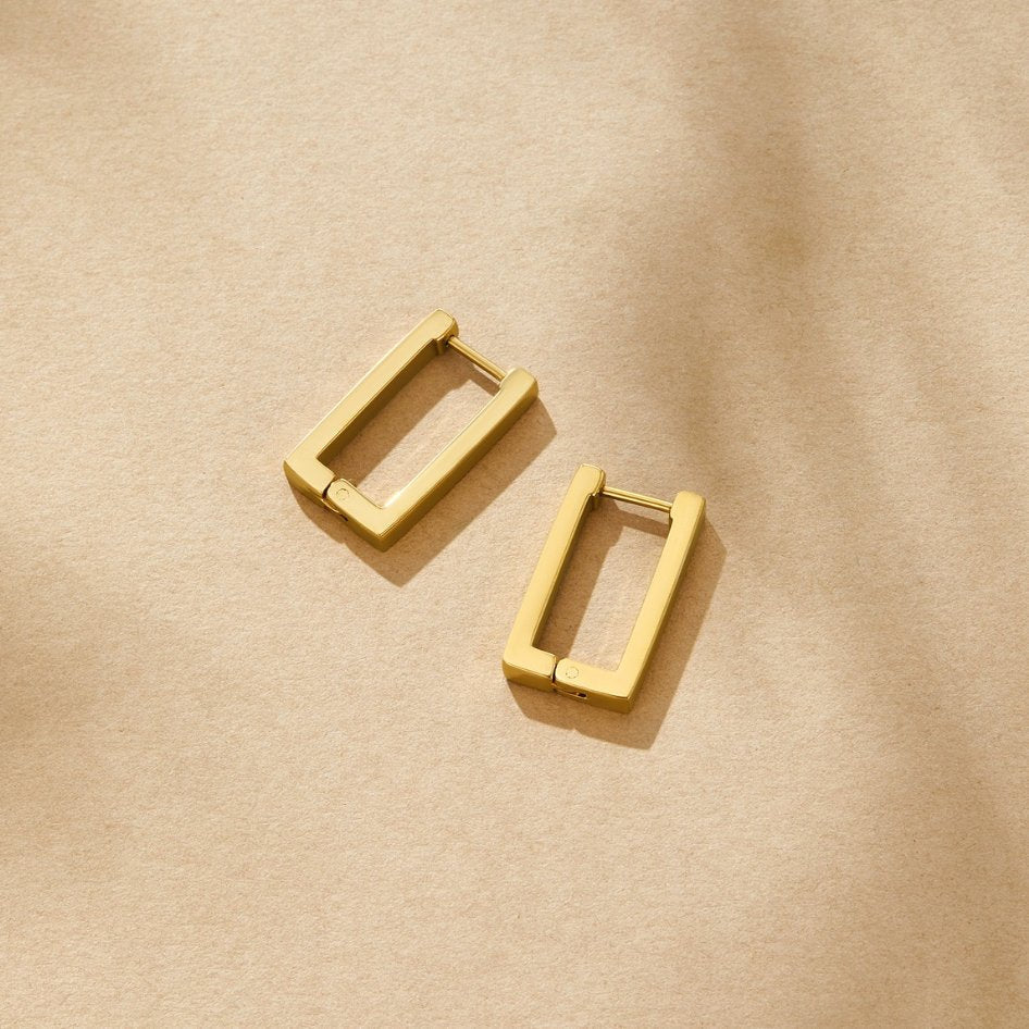 Angular Rectangle Gold-Tone Hoop Earrings