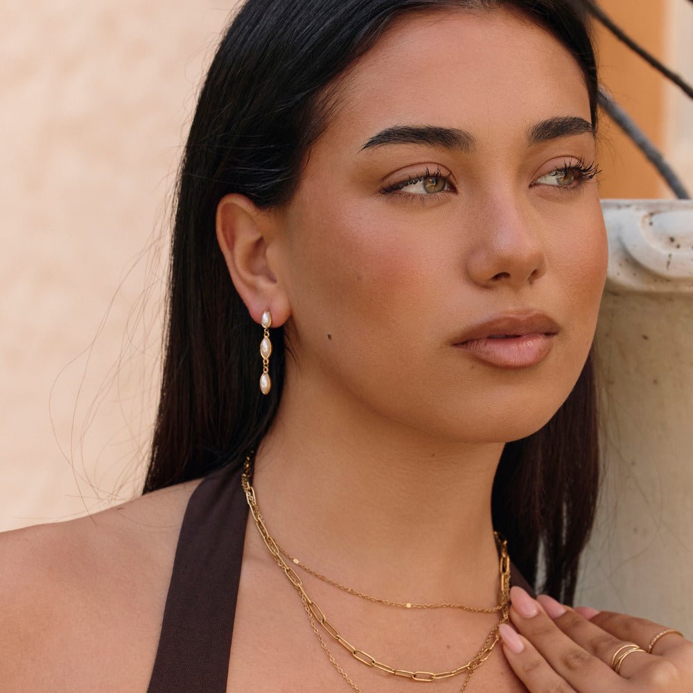 Serena Hanging Pearl Gold-Tone Drop Earrings