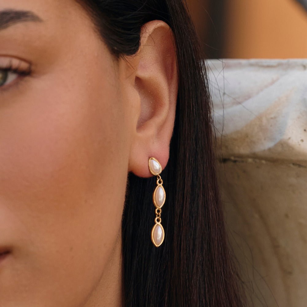 Serena Hanging Pearl Gold-Tone Drop Earrings