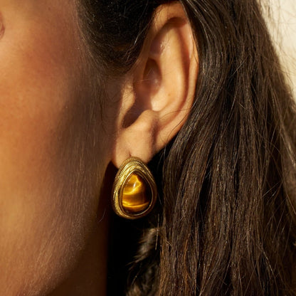 Amber Brown Teardrop Gold-Tone Drop Earrings