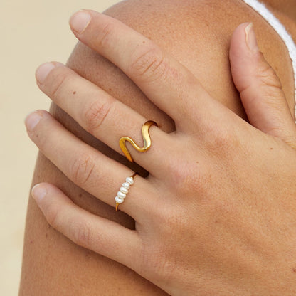 Rippled Gold-Tone Slim Wave Everyday Ring