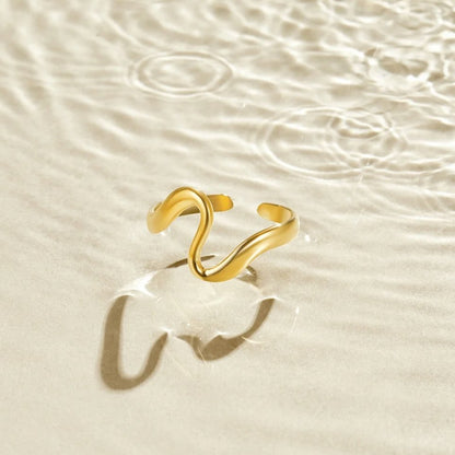 Rippled Gold-Tone Slim Wave Everyday Ring