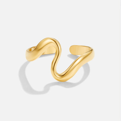 Rippled Gold-Tone Slim Wave Everyday Ring