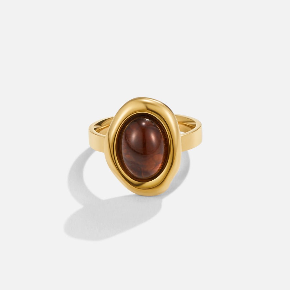 Amber Warmth Gold-Tone Polished Band Ring