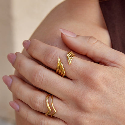 Angel Wing Open Wrap Ring in a Golden Finish