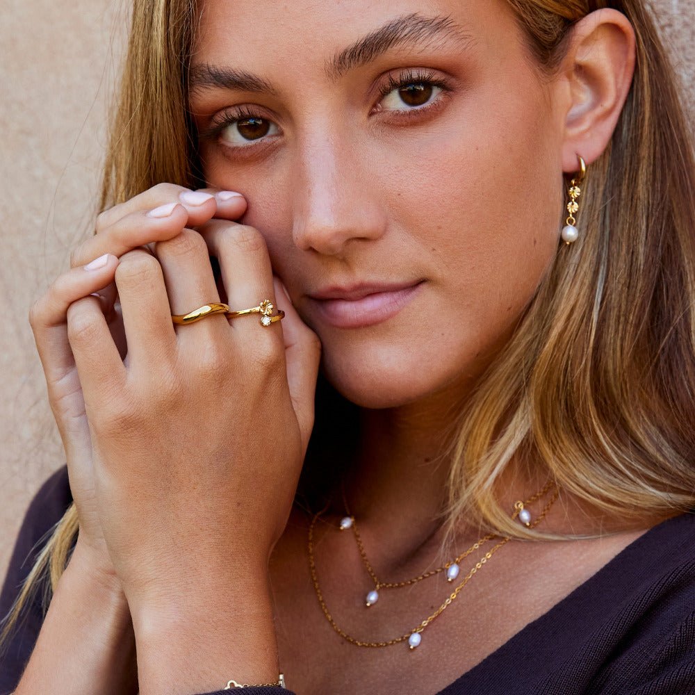 Gathered Petal Bloom Gold-Tone Band Ring