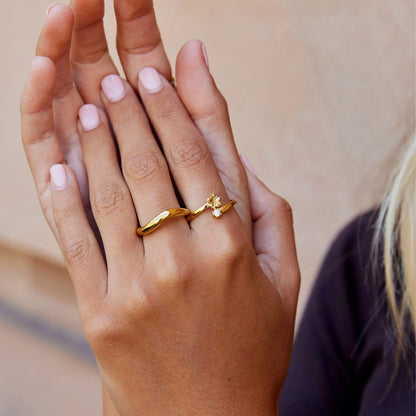 Gathered Petal Bloom Gold-Tone Band Ring