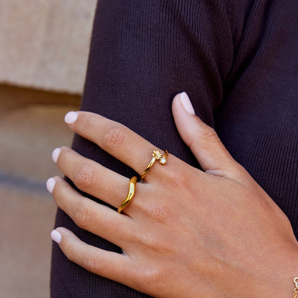 Gathered Petal Bloom Gold-Tone Band Ring
