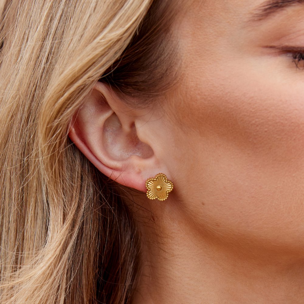 Simple Clover Earrings in Warm Gold-Tone
