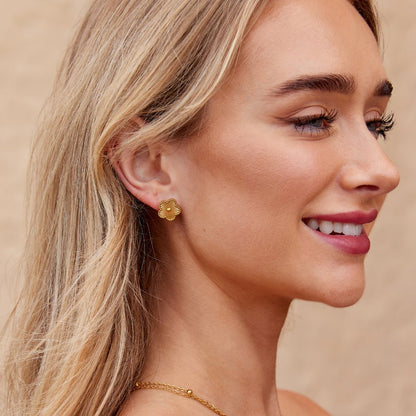 Simple Clover Earrings in Warm Gold-Tone