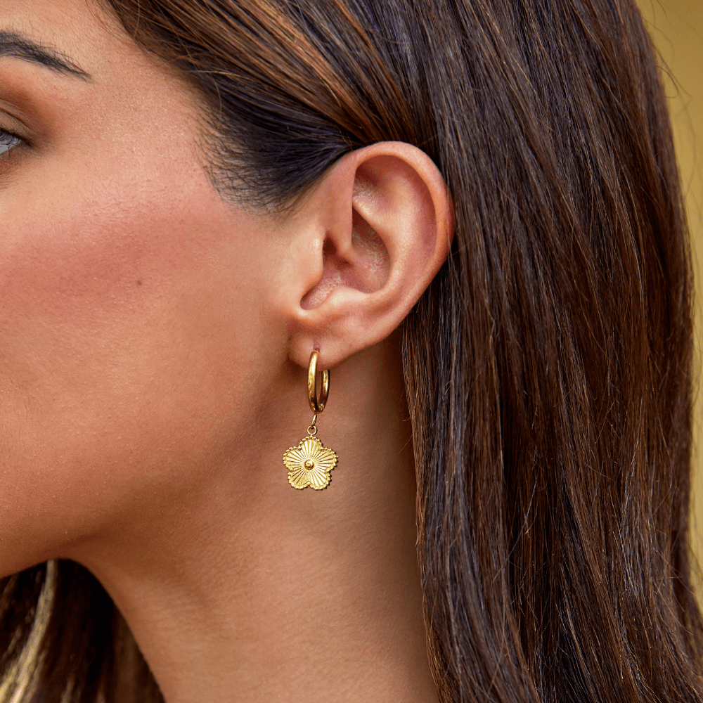 Small Clover Charm Hoop Earrings in Gold-Tone